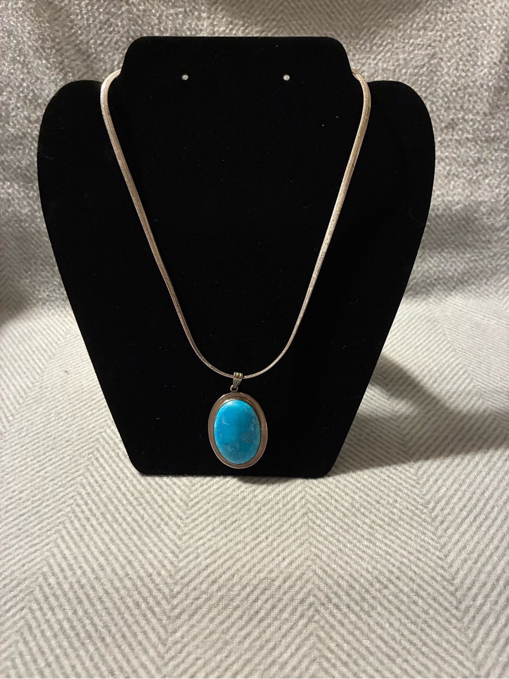 Mexican Sterling Silver Blue Stone Pendant on Italian FAS Snake Chain